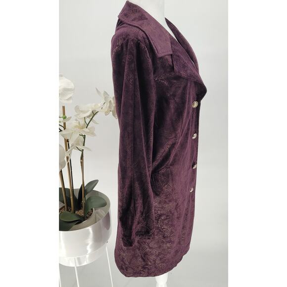 Midnight Velvet Womens Purple Paisley Notch Lapel Velvet Long Jacket Size 1X - Picture 3 of 10